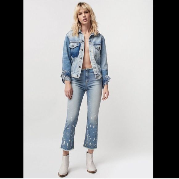 Free People Waistband Bleach spot Crop Bootcut - Picture 4 of 6